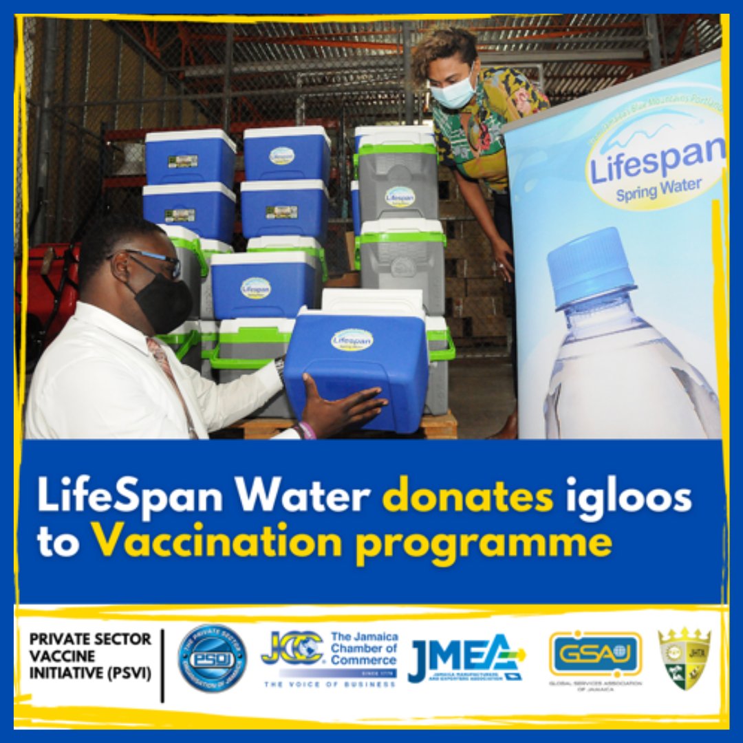 theJMEA_'s tweet photo. As we continue to support the National Vaccination Plan, we welcome the donation of 20 Igloos by Lifespan Company.

Here the CEO Nayana Williams hands over the stock to Dwayne Linton - Manager, Shalimar Stores, Ministry of Health &amp; Wellness.

#ThankYouLifespan #VaccinateJa https://t.co/kOlZ2GmQNi