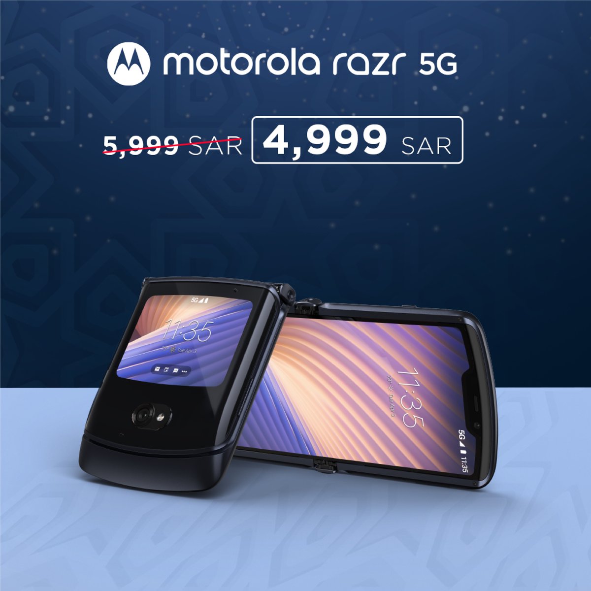 Motorola_Saudi's tweet photo. عروض خاصة على أجهزة موتورولا مختارة:
g5G
949 ريال
g5G
بلس
1,199 ريال
Razr 5G
4,999 ريال
اطلب جوالك الآن
#HelloRamadan #RamadanKareem #Motorola #HelloMoto #g5G #g5GPlus #Razr5G https://t.co/W1nQG4WT7m