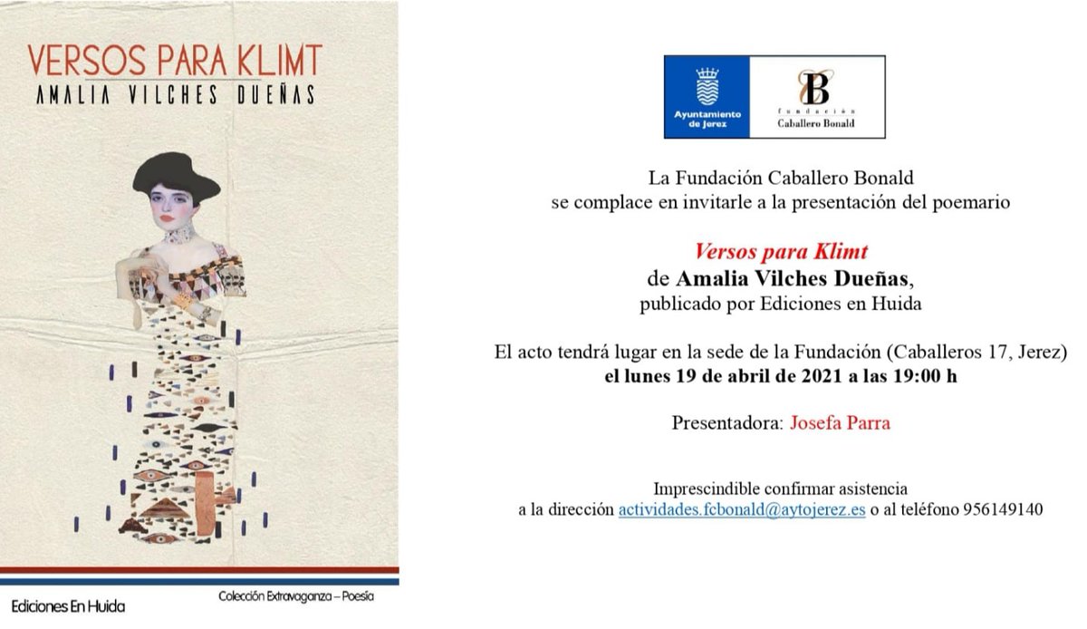 edenhuida's tweet photo. Hoy, en la Fundación Caballero Bonald, presentamos Versos para Klimt, de Amalia Vilches Dueñas. ¡¡Os esperamos!! https://t.co/KnoHUTqnrZ