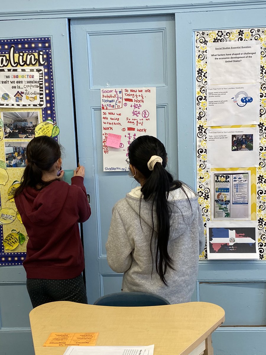 5th66's tweet image. Great job by our 5th graders @PS66JKO who participated in a math gallery walk. Loved seeing everyone giving feedback to their peers on our fraction task. #algebraforall #mathgallerywalk