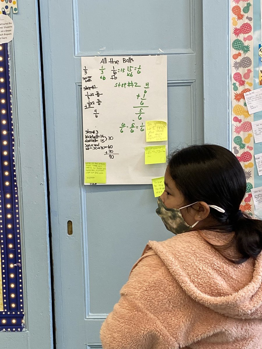5th66's tweet image. Great job by our 5th graders @PS66JKO who participated in a math gallery walk. Loved seeing everyone giving feedback to their peers on our fraction task. #algebraforall #mathgallerywalk