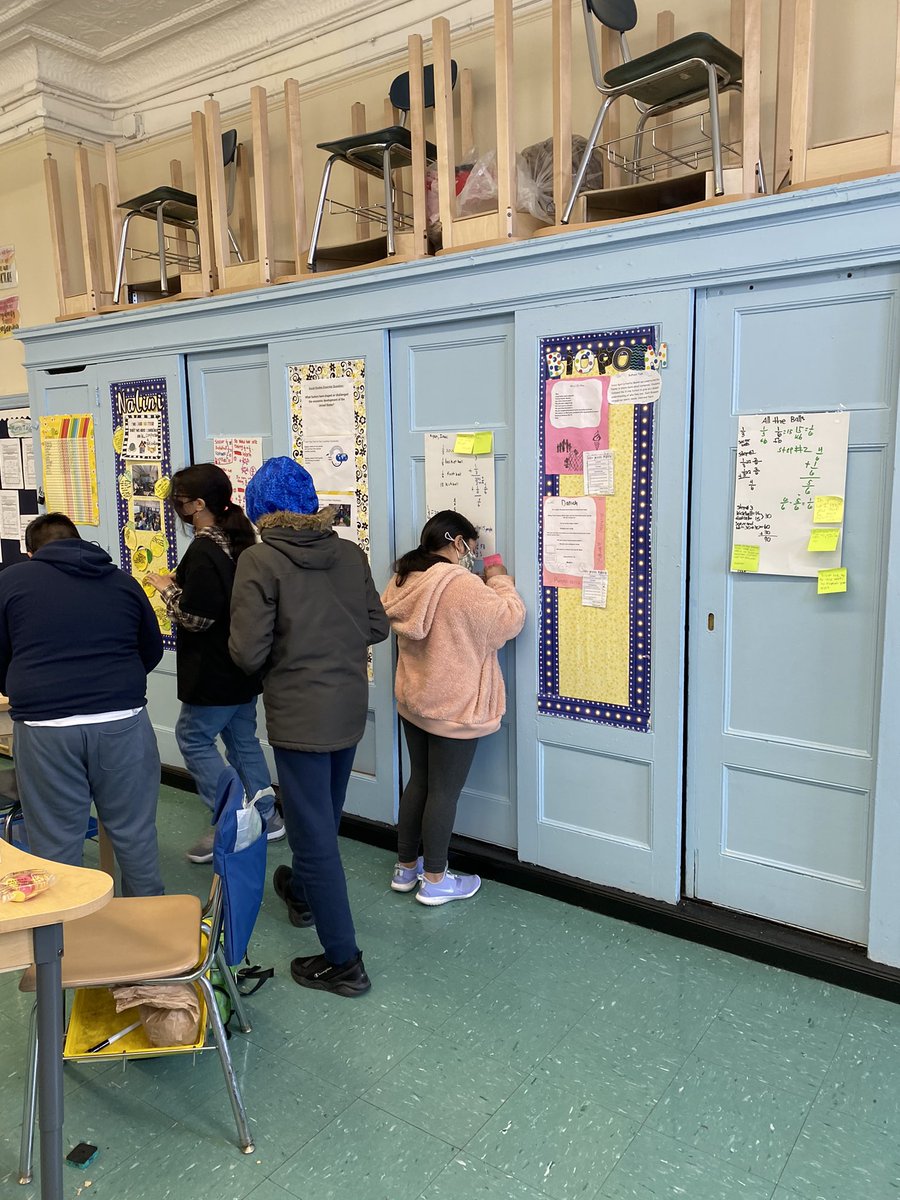 5th66's tweet image. Great job by our 5th graders @PS66JKO who participated in a math gallery walk. Loved seeing everyone giving feedback to their peers on our fraction task. #algebraforall #mathgallerywalk