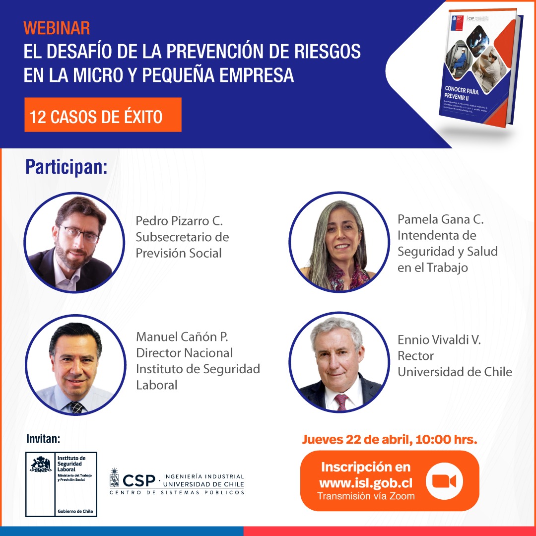 En el #MesDeLaPrevenciónISL👷🏻lanzaremos el estudio Conocer para prevenir II junto a <a href="/csp_uchile/">Centro de Sistemas Públicos U. de Chile</a>, sobre la importancia de la  prevención de accidentes laborales. 
👉🏻💻Asiste al lanzamiento este jueves 22 registrándote en isl.gob.cl
 #ConocerParaPrevenir