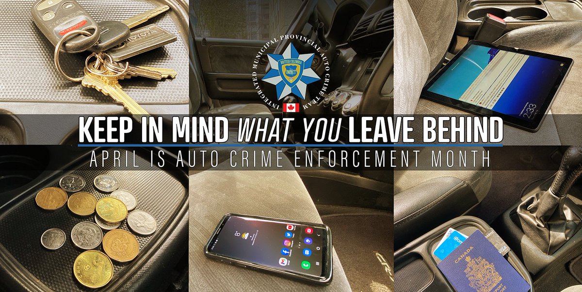 icbc's tweet image. This Auto Crime Enforcement month, remember that any valuables left in your vehicle are tempting for thieves! To keep your belongings safe, be sure to remove any electronics including smartphones, GPS, and laptops and keep all valuables out of sight #StopAutoCrime