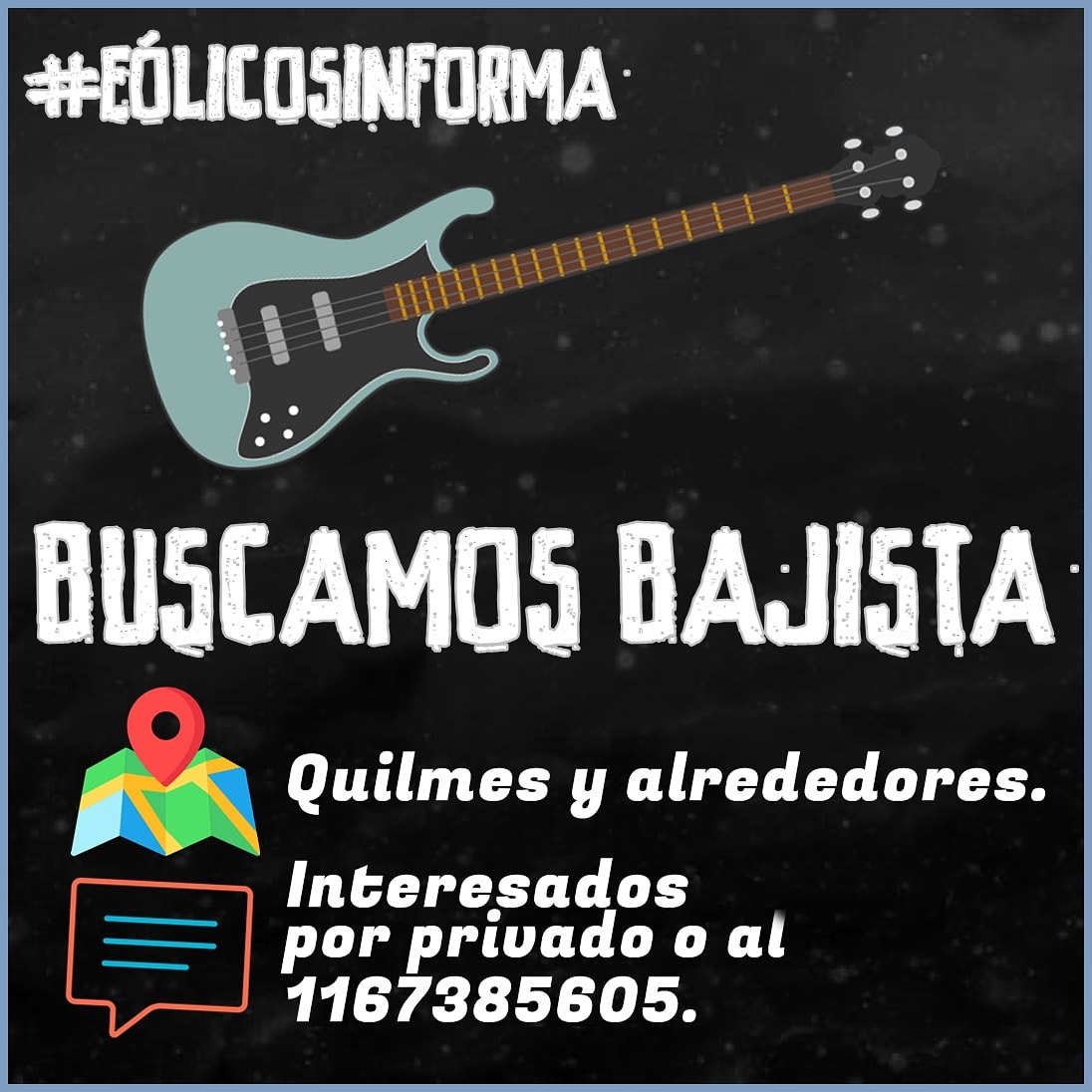 ¡Buenas! ¡Volvimos! Pero estamos buscando bajista. Si alguno está interesado, háblennos al privado. Si pueden darle retweet, esta gentil banda (?) se los agradece con el corazón.