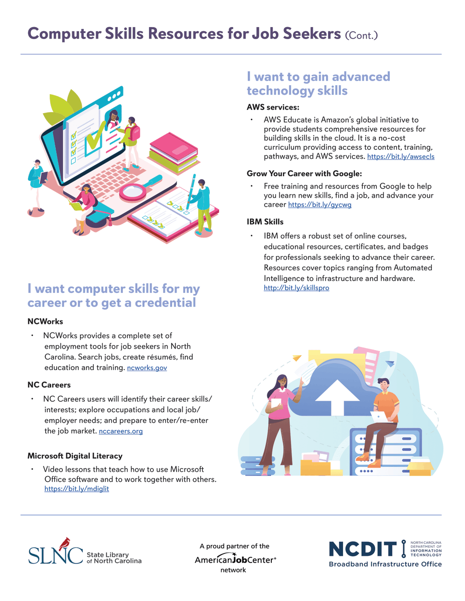 NCWorksDRM's tweet image. Computer Skills Resources for Job Seekers

Need help with computer skills? The following online resources can assist you as you seek to grow your computer skills.

(See flyer for learning opportunities) #computerskills #onlinelearningresources