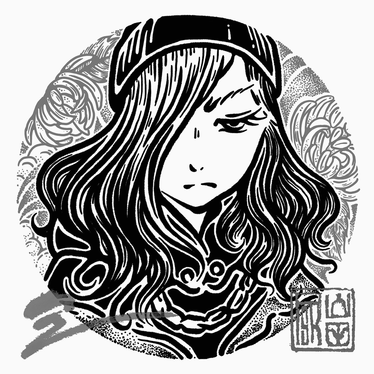 山田大空 和彫とかのタッチも参考にして描きます この丸いの絵は少し前に描いた連作 イラストレーター Hiphop Grafiti Streetfashion 日本語ラップ イラスト イラスト好きな人と繋がりたい ファッション 刺青 Tatoo 和彫 Illustration