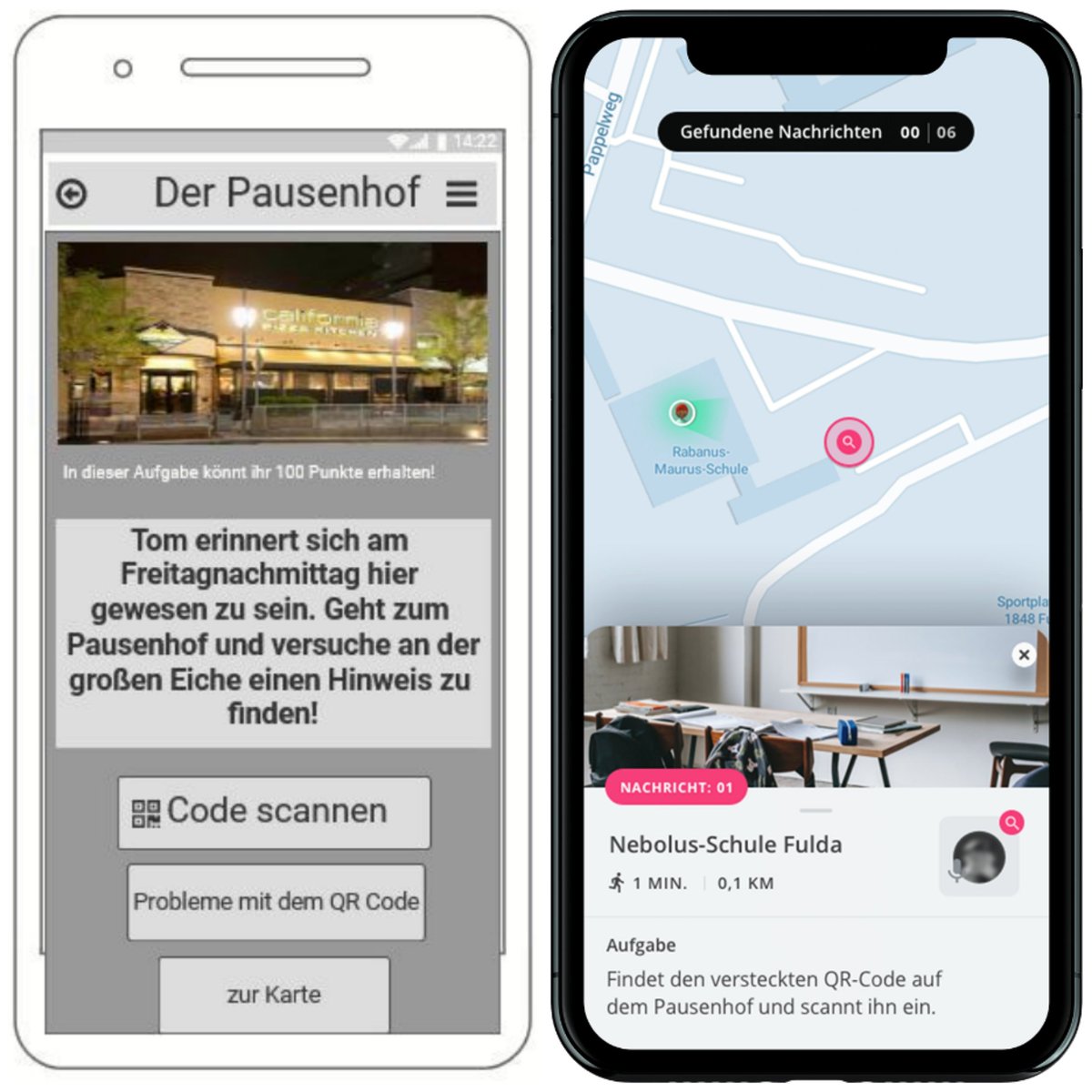 Vorher vs. Nachher. Dieses Bild zeigt die Entwicklung unseres #locationbasedgame Nebolus. Aus ersten gedanklichen Skizzen der #app entstand in enger Zusammenarbeit mit unserem #userexperience Experten ein tolles #appdesign. 
#appdevelopment #gamesforhealth