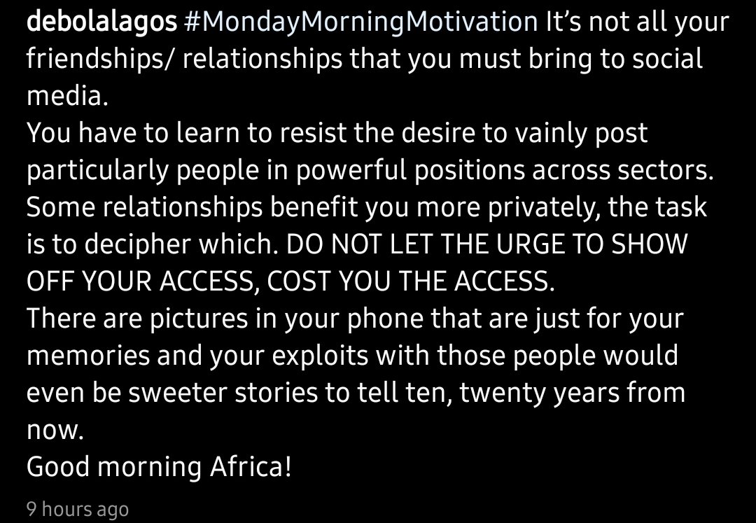 Unlockingps's tweet photo. "Do not let the urge to show off your access, cost you the access."
- @DebolaLagos 

Read softly, digest, understand then digest again. 

#UnlockingPotentials https://t.co/MNLyi03lVW