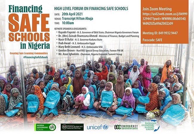 Peter Hawkins (@peterf_hawkins) on Twitter photo Happening Tomorrow! A conference on #FinancingSafeSchools - to help all children to learn safely.
#ForEveryChild, safety.
<a href="/FinMinNigeria/">Federal Ministry of Finance</a> <a href="/UNICEF_Nigeria/">UNICEF Nigeria</a> <a href="/NigEducation/">Federal Ministry of Education</a> <a href="/EduCannotWait/">Education Cannot Wait</a> <a href="/AminaJMohammed/">Amina J Mohammed</a> <a href="/theirworld/">Theirworld</a> Happening Tomorrow! A conference on #FinancingSafeSchools - to help all children to learn safely.
#ForEveryChild, safety.
<a href="/FinMinNigeria/">Federal Ministry of Finance</a> <a href="/UNICEF_Nigeria/">UNICEF Nigeria</a> <a href="/NigEducation/">Federal Ministry of Education</a> <a href="/EduCannotWait/">Education Cannot Wait</a> <a href="/AminaJMohammed/">Amina J Mohammed</a> <a href="/theirworld/">Theirworld</a>