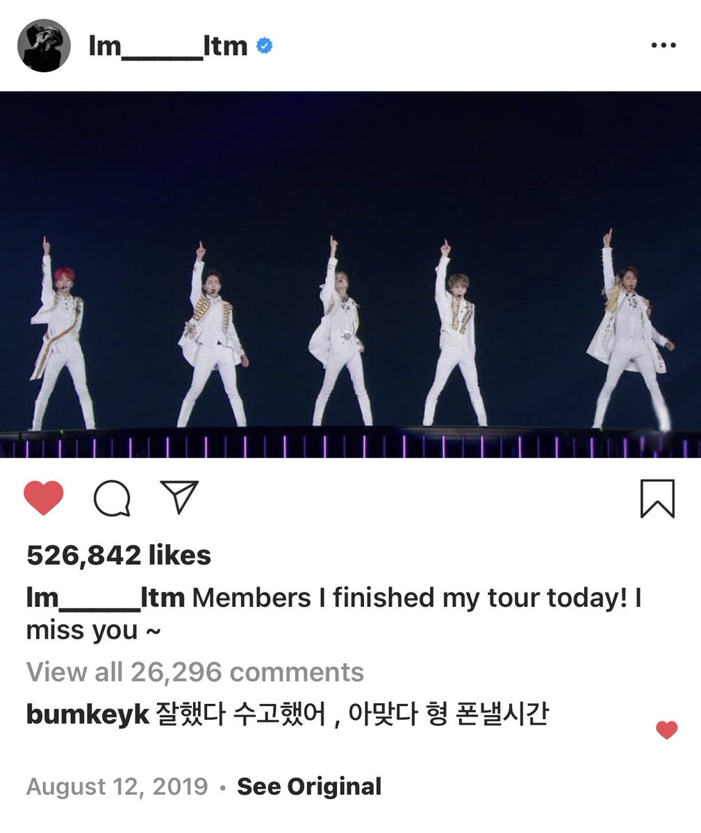 XTMended Aug 12, 2019 -  #Onew   ,  #Key    &  #Minho   were in the military.  #Taemin   updated his IG.  #태민   lm_____ltm: Members, I finished my tour today! I miss you~bumkeyk: Good job you've worked hard, ah it is time for hyung to return my phonelm_____ltm: Hehehe good night~