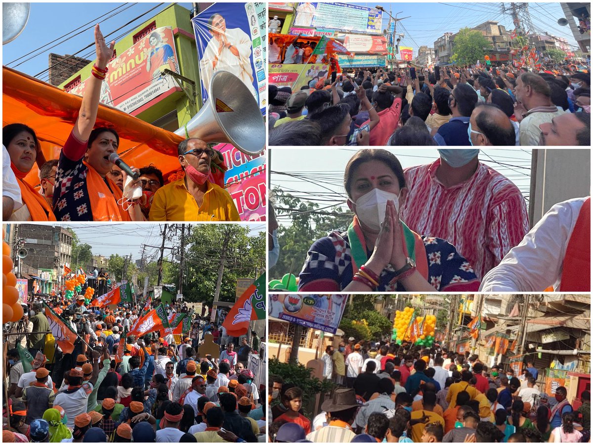 smritiirani's tweet photo. Participated in Road Shows at Naihati &amp; Noapara Assembly Constituencies in Barrackpore district. https://t.co/TKZpE8v72U