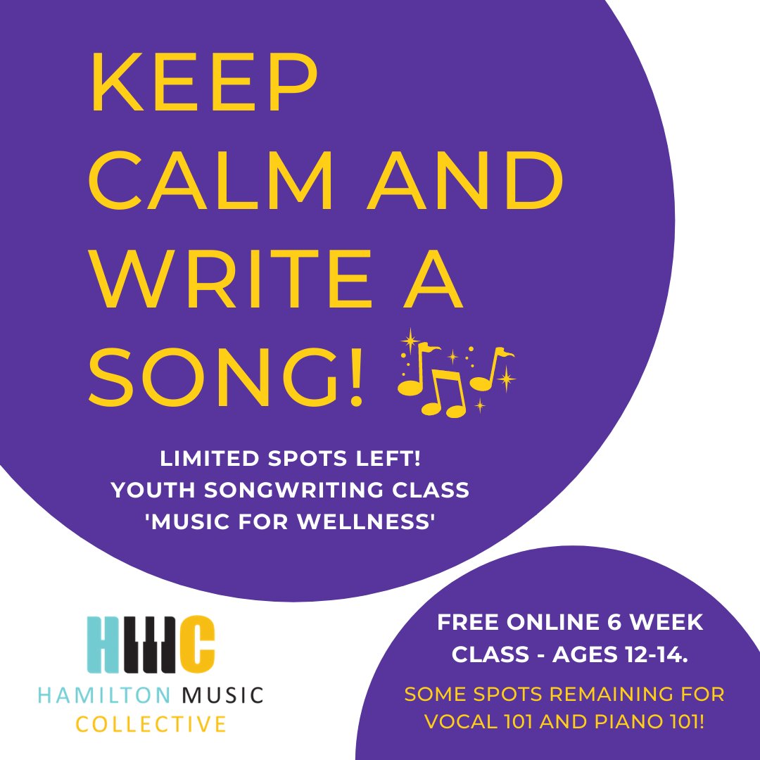 Beginning this week! Very limited spots remain for our virtual Advanced Programs (ages 12-17). Register ➡️ hamiltonmusiccollective.ca/programs/rec-c…

After a series of successful workshops in 2020, we launch a variety of free virtual programs in partnership with <a href="/cityofhamilton/">City of Hamilton</a> Rec Centres!#HamOnt