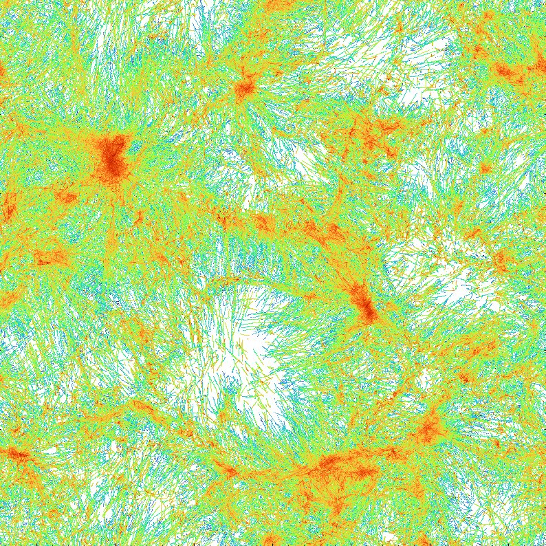 Just merged into ytree:
1. support for Illustris-TNG LHaloTree merger trees
2. selecting halos using yt data containers
Putting those together, here is every halo at every time in the TNG50-4-Dark simulation.

...made possible with <a href="/yt_astro/">The yt project</a>