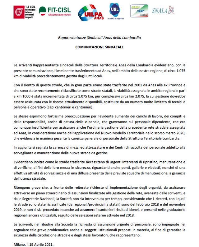 FitLombardia's tweet photo. #anas lombardia: chiediamo assunzioni e sicurezza! https://t.co/rG5bxlE9XN