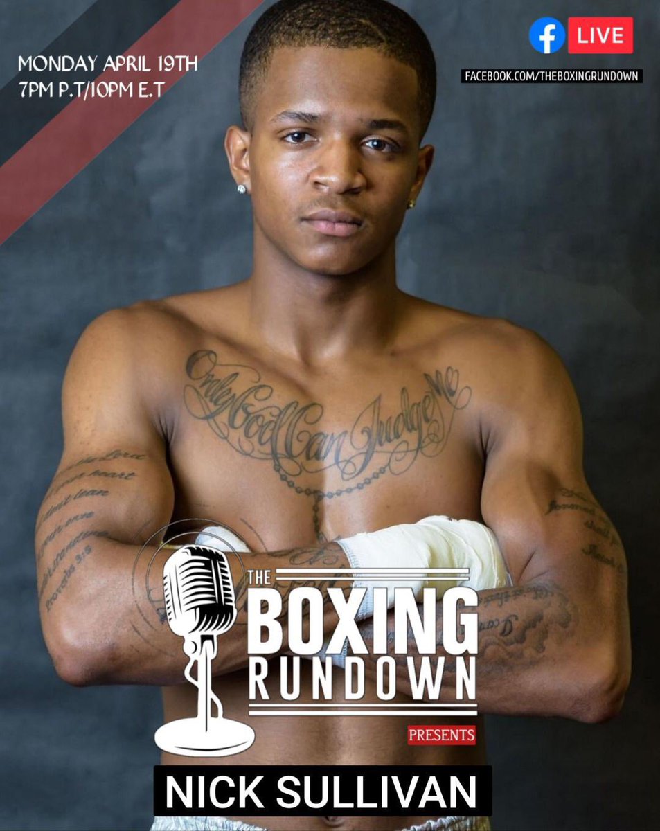 BoxingROKus's tweet photo. Tonight on another Episode of #TheBoxingRundowShow we have @GoldenBoyBoxing Fighter #NickSullivan will be talking about his #BoxingAspirations plus Goals & lots more. Tune in at 7pm PST/10pm EST on #TheBoxingRundown Facebook page. Have your comments & questions ready for him. https://t.co/HGgOuNbAWH