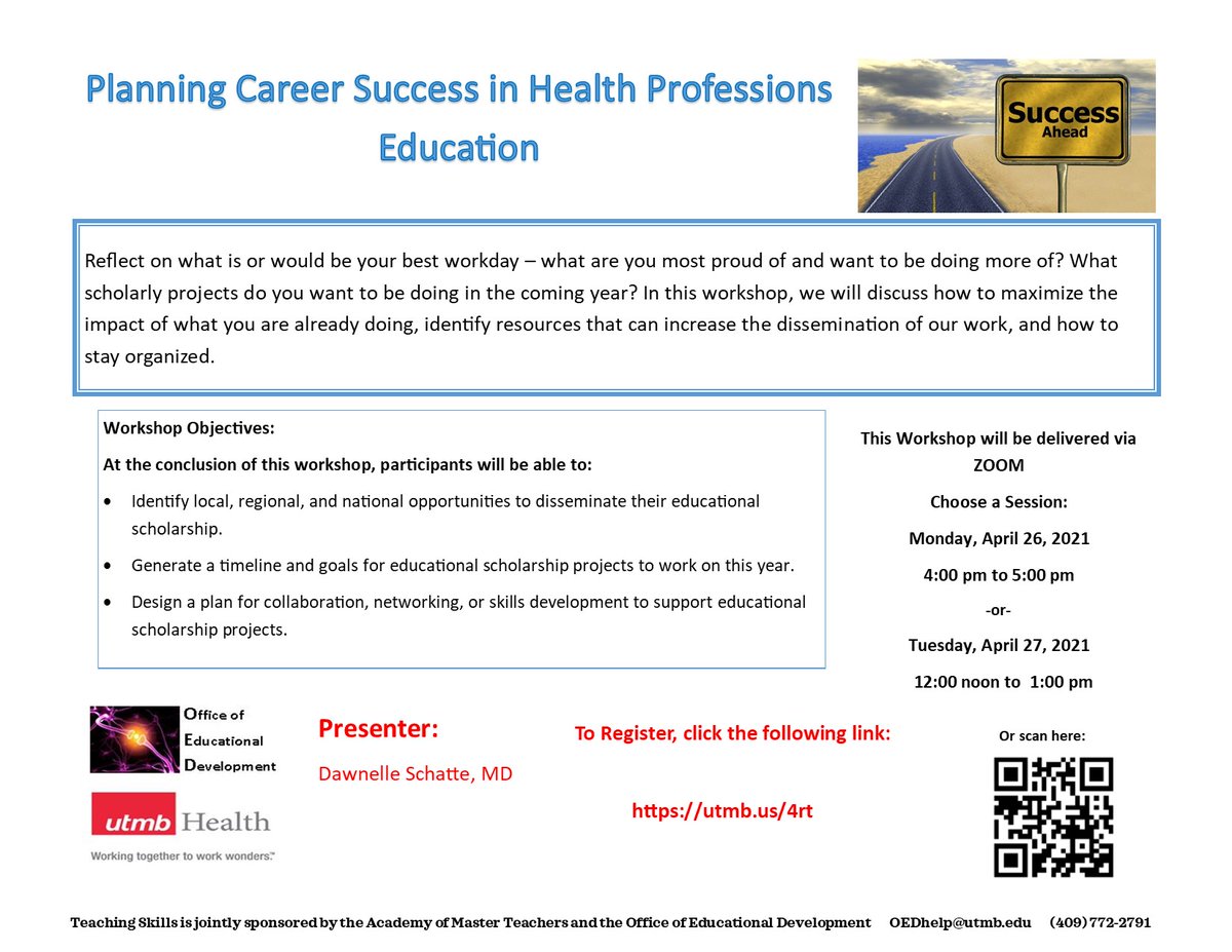 UTMB Provost's Office (@utmbprovost) on Twitter photo UTMB faculty: The <a href="/OED_UTMB/">UTMB Office of Educational Development</a> Teaching Skills Workshop on "Planning Career Success in Health Professions Education" is now set for 4/26 & 4/27. <a href="/dschattemd/">@DSchatteMD</a> will present. Register for a session at utmb.us/4rt UTMB faculty: The <a href="/OED_UTMB/">UTMB Office of Educational Development</a> Teaching Skills Workshop on "Planning Career Success in Health Professions Education" is now set for 4/26 & 4/27. <a href="/dschattemd/">@DSchatteMD</a> will present. Register for a session at utmb.us/4rt