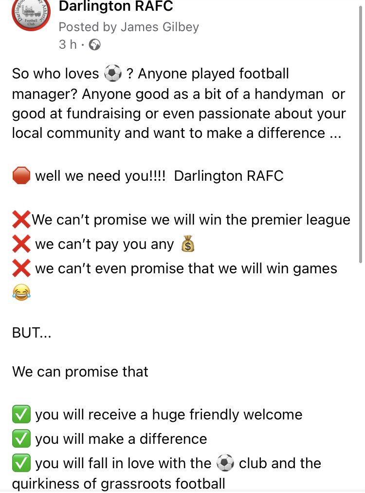 DarlingtonRASSC's tweet photo. We need your help, it’s all about the football at out level, the passion. No billionaires taking people for granted. https://t.co/IfWMdFWfB9