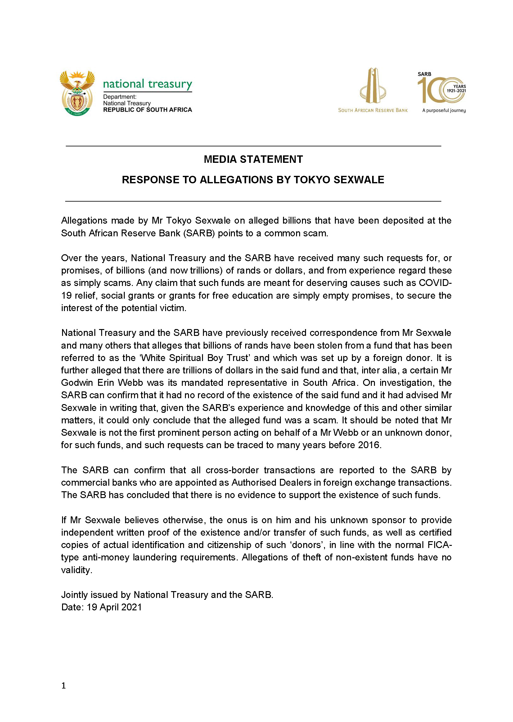 sa reserve bank on twitter media statement treasuryrsa and sareservebank have released a joint response to allegations by mr tokyo sexwale for full https t co s7ejqtmsee amgtqgqyd4 assets liabilities stockholders equity preparation of profit loss account balance sheet