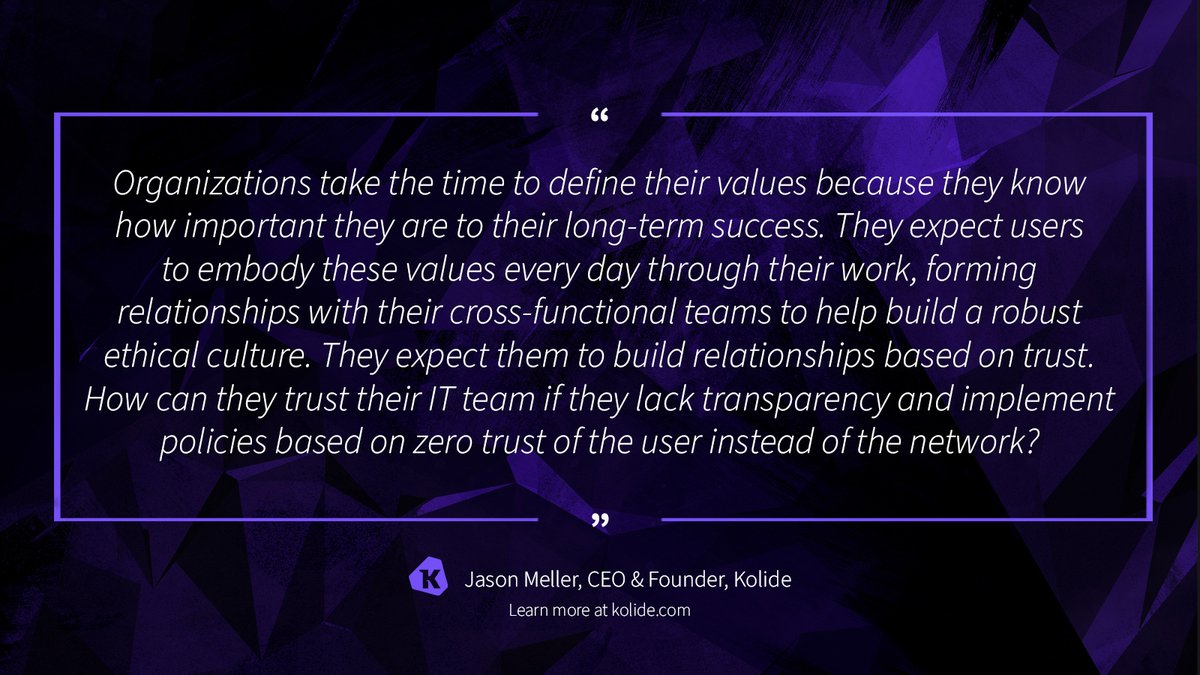 kolide's tweet photo. #ZeroTrust has a serious branding problem.  @jmeller shared his thoughts with #EnterpriseSecurityTech on the importance of user-first implementations to help avoid the common pitfalls that lead to creating policies that alienate end-users: https://t.co/4qgjUdWPZF #cybersecurity https://t.co/TZ8LiAUz3G