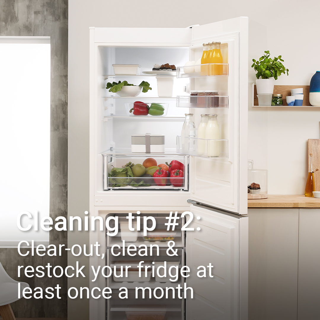 Let's get ready to restock! We recommend cleaning your fridge at least once a month & getting rid of any forgotten foods that have gone past their use-by date (like sauces or jars), so all your fresh foods will be placed back into a clean & hygienic environment! #IndesitTip