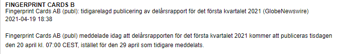 minvestments2's tweet photo. @FingerprintCard tidigarelägger rapport! Imorgon den 20/4-2021 rapporterar FPC Q1. #GOFPC #FPC #FING #FINGB @CrowHater1 @realsmartcard @mytomanmax @PhuurXVI @Bentyl50 https://t.co/GrbcXvkl3s