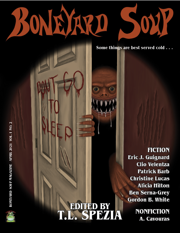 Single issues of Boneyard Soup are now available for $5 each at boneyardsoup.com/store Each issue is packed with stories, artwork, and nonfiction articles. Here's the cover for our latest issue (April):