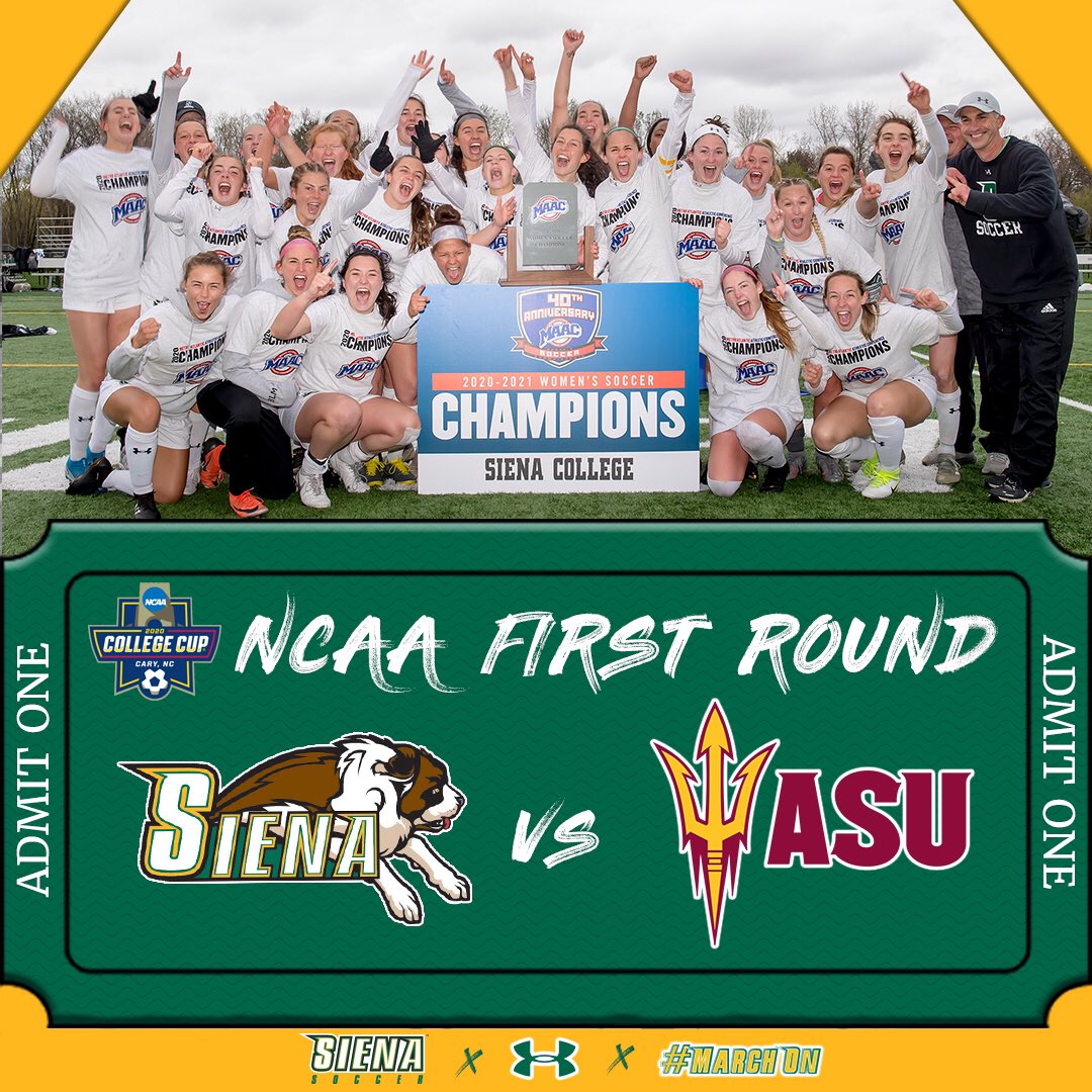 ⚽️🏆 𝕿𝖍𝖊 𝖒𝖆𝖙𝖈𝖍𝖚𝖕 𝖎𝖘 𝖘𝖊𝖙...

Your <a href="/MAACSports/">#MAACSports</a> Champion #SienaSaints will face Arizona State in the First Round of the <a href="/NCAASoccer/">NCAA Soccer</a> Tournament next week in North Carolina❗️

#MarchOn | #MAACSoccer