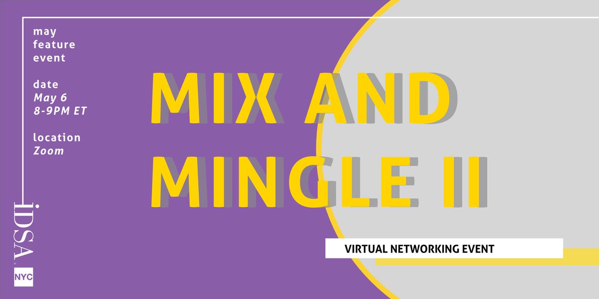 idsanyc's tweet image. Thursday, May 6, 8 pm - 9 pm ET 
Virtual Networking Event - Mix and Mingle II

Sign up: eventbrite.com/e/mix-and-ming…

#design | #industrialdesign  #productdesign | #IDSA | #IDSANYC