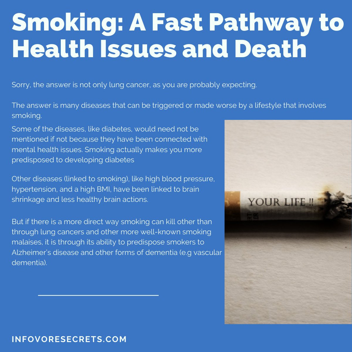 InfovoreSecrets's tweet photo. Smoking: A fast pathway to health issues and death https://t.co/bwaWpHtNgU