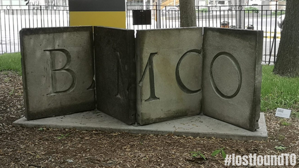 CampbellHouseTO's tweet photo. Did you know that the Bank of Montreal is Canada’s oldest bank? These letters are from the @BMO that stood at 50 King St until 1975. When you visit the Campbell House garden, compare these stones with their contemporary counterpart visible in the Toronto skyline. #lostfoundTO https://t.co/h1qg4w7JEJ