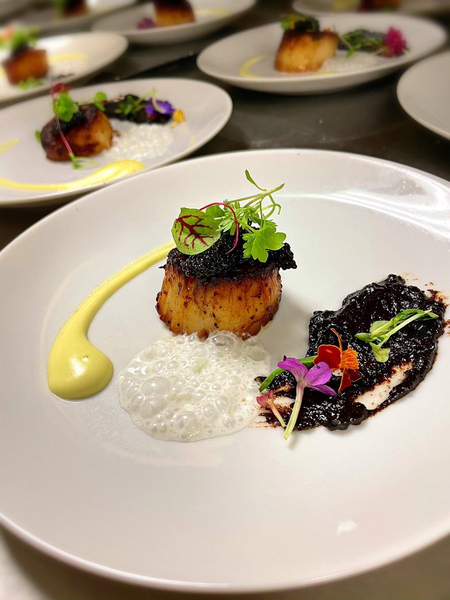Chef_KiKi3053's tweet photo. "The future belongs to those who believe in the beauty of their dreams."

 •
 •
 👨🏻‍🍳
 •
 •
 ( Sauce: Lemon citrus /bubbles)
 ( Cooked scallops, with blackberry sauce)
 ( Micro greens used as well)
 •
 •
 #foodporn #food #chefsatwork #cookteam #underdogcooks #truecooks #food https://t.co/etGP11MmpW