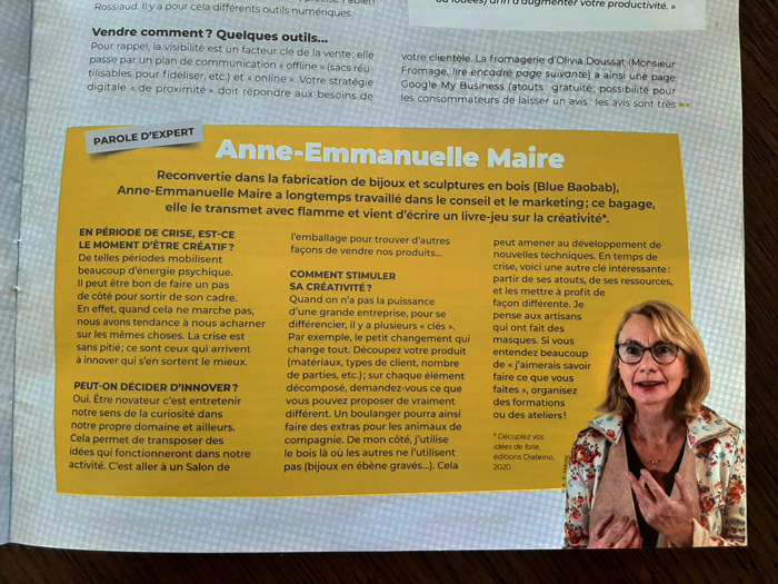 folles_idees's tweet photo. 📰Découvrez le dossier spécial Stratégie Commerciale de la dernière édition du magazine @mondedartisans  
Avec un zoom sur comment stimuler sa créativité pour innover, pour lequel je suis interviewée.
Bonne lecture

#créativité #innovation #horsducadre #ideesfolles https://t.co/9LzwtTyzu7