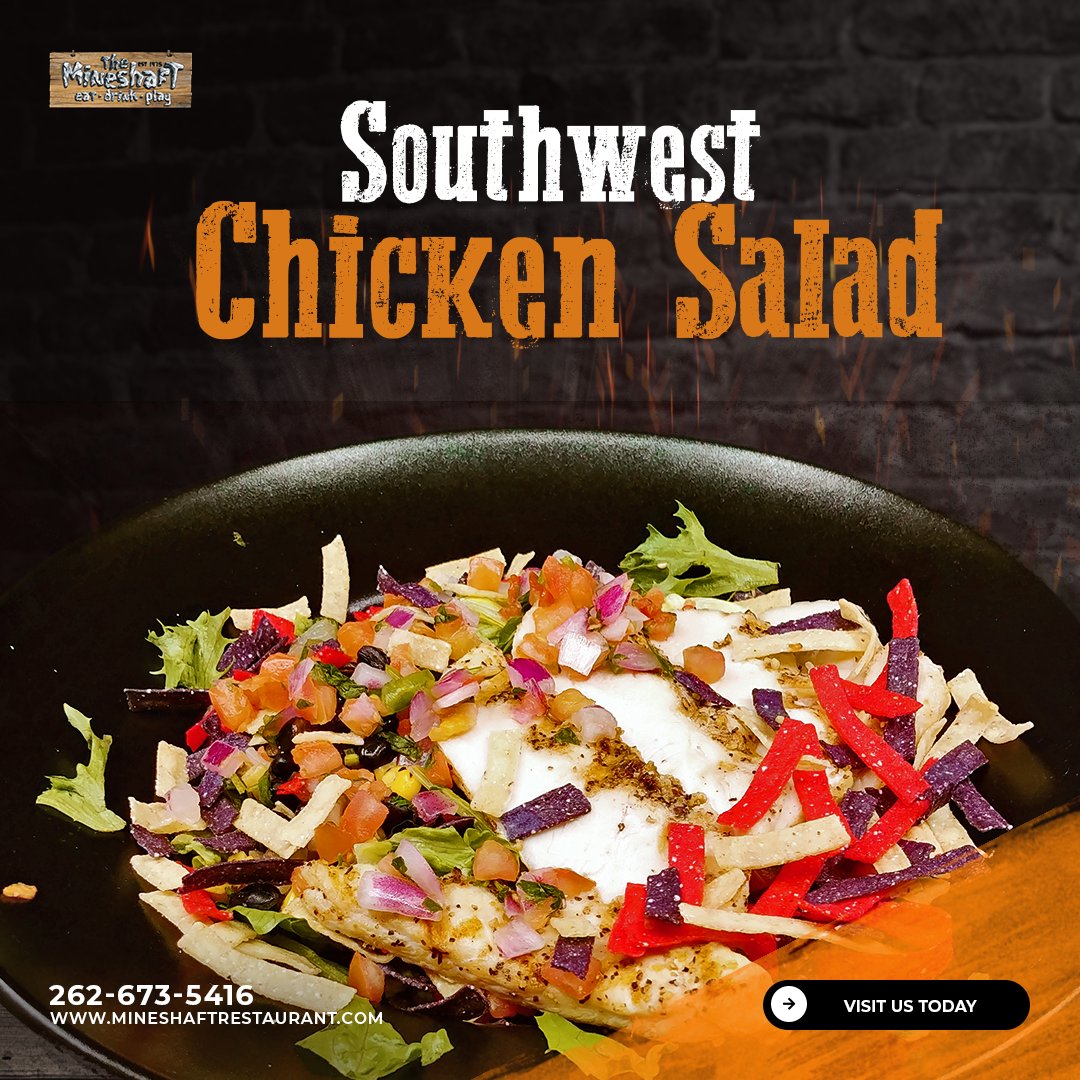 Crisp greens with chargrilled ancho inspired chicken breast, roasted corn, crispy tortilla strips, pico de gallo, and southwestern ranch dressing