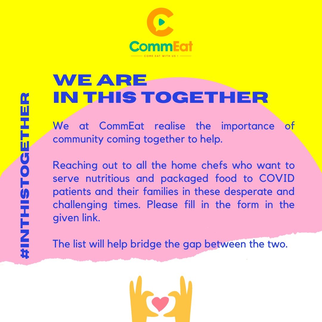 Commeat_'s tweet photo. Share this post and link in bio to get home chefs added to the list. CommEat extends its help to COVID patients and their families.
https://t.co/jYhDbCrFOI
#ComeEat #CommEatWithUs #India #InThisTogether #COVID19 #SOS #HomeChefs #DelhiNCR #Mumbai #Kolkata #Chennai https://t.co/kat5azC6EO