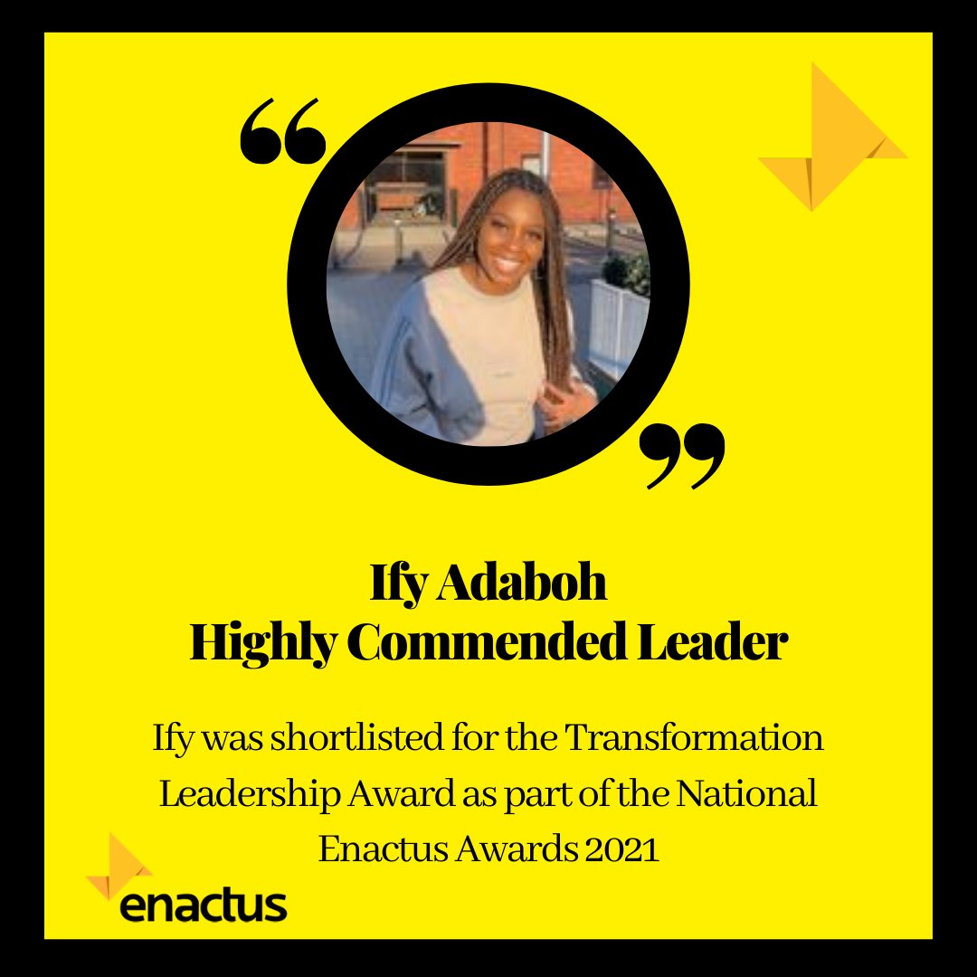 Sharing the recent success of Hull <a href="/enactus/">Enactus</a> President, Ify Adaboh who was Highly Commended at the @EnactusUK National Expo Awards! Congratulations Ify, <a href="/HullUniUnion/">Hull Uni Students' Union</a> <a href="/HUSUActivities/">Ellis Leonard (He/They)</a> and Start Up Hull are proud of her recognition for the team and leadership! 🏆 <a href="/UniOfHull/">University of Hull</a>