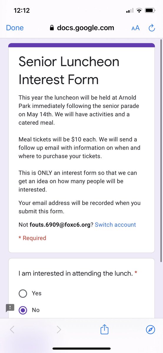 ‼️SENIORS‼️ Check your email for an interest form about senior luncheon. It will take place on May 14th after the senior parade, at Arnold Park. Food will be provided and payment will be requested at a later date.