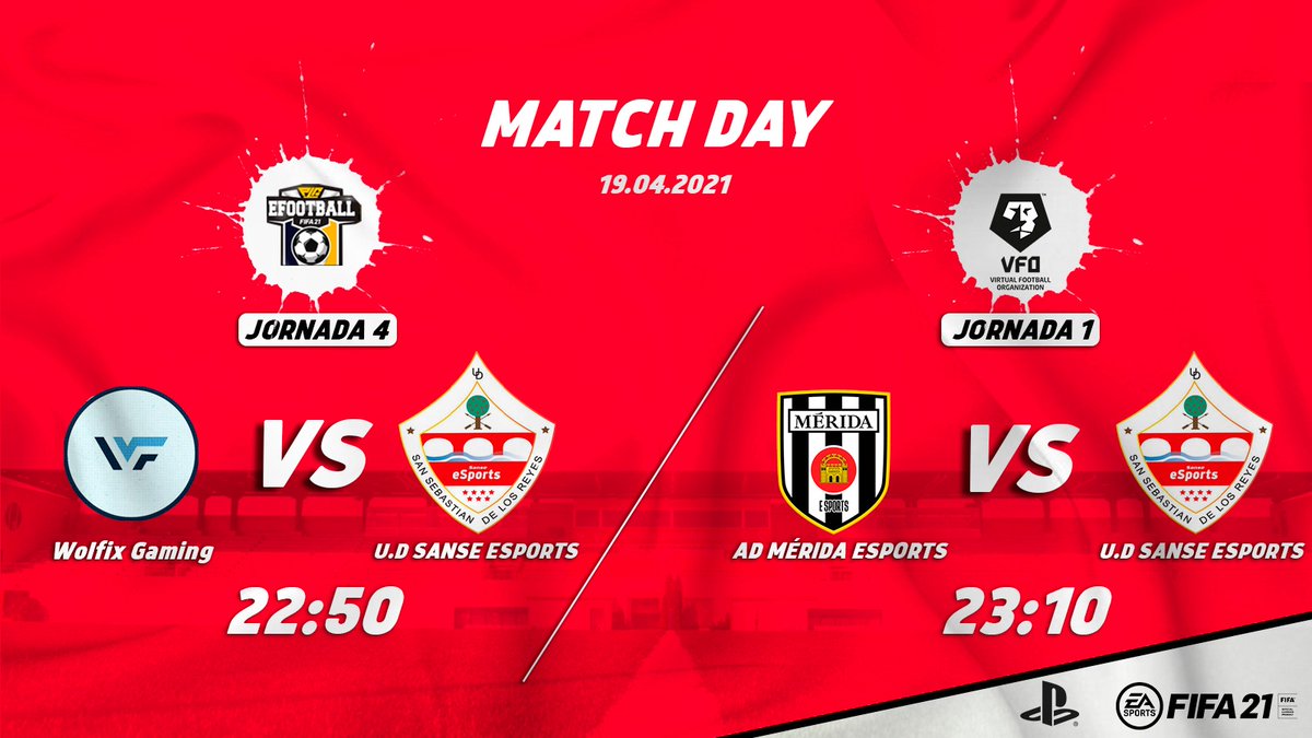 U.D. Sanse ESports (@udsanseesports) on Twitter photo #MATCHDAY⚔️
¡Necesitamos vuestro apoyo! 🤗💪
🏆 <a href="/PLGeFootBall/">PLG efootball</a>
🗓️ Jornada 4
🆚 <a href="/WolfixGaming/">Wolfix Gaming</a>
⌚ 22:50
🏆 <a href="/VFOspain/">VFO España</a>
🗓️ Jornada 1
🆚 <a href="/ADMeridaeSports/">AD Mérida eSports</a>
⌚ 23:10
📺👇 twitch.tv/udsanseesports…
🎙️ <a href="/Feeliix04/">Félix de Diego</a> y <a href="/_santiglez/">santi</a>
#SomosSanse
#HastaElFinalSanSebastian #MATCHDAY⚔️
¡Necesitamos vuestro apoyo! 🤗💪
🏆 <a href="/PLGeFootBall/">PLG efootball</a>
🗓️ Jornada 4
🆚 <a href="/WolfixGaming/">Wolfix Gaming</a>
⌚ 22:50
🏆 <a href="/VFOspain/">VFO España</a>
🗓️ Jornada 1
🆚 <a href="/ADMeridaeSports/">AD Mérida eSports</a>
⌚ 23:10
📺👇 twitch.tv/udsanseesports…
🎙️ <a href="/Feeliix04/">Félix de Diego</a> y <a href="/_santiglez/">santi</a>
#SomosSanse
#HastaElFinalSanSebastian