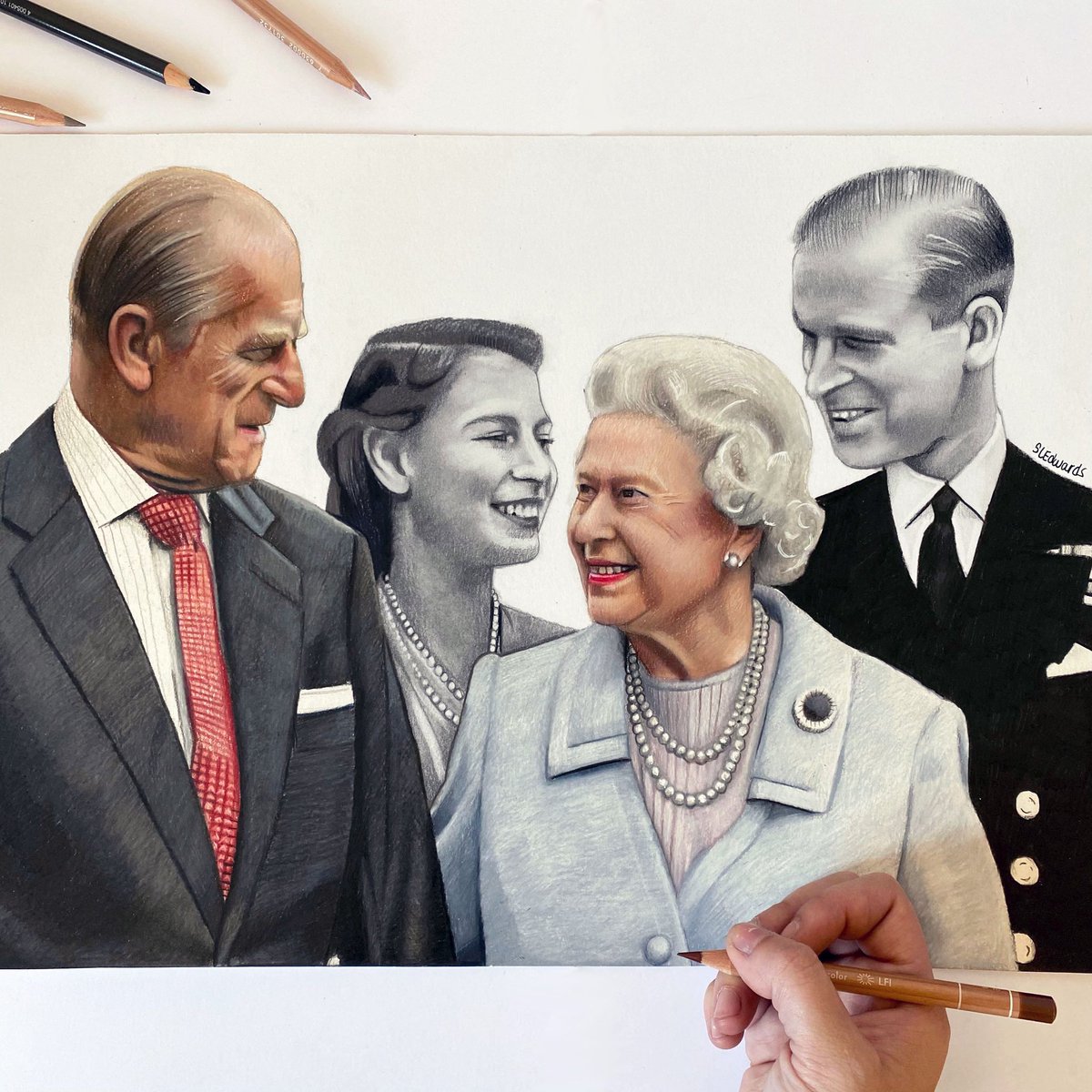 Drawing I have done of Prince Philip and the Queen. RIP Prince Philip ❤️ please share 😊 #PrincePhilip #QueenElizabeth