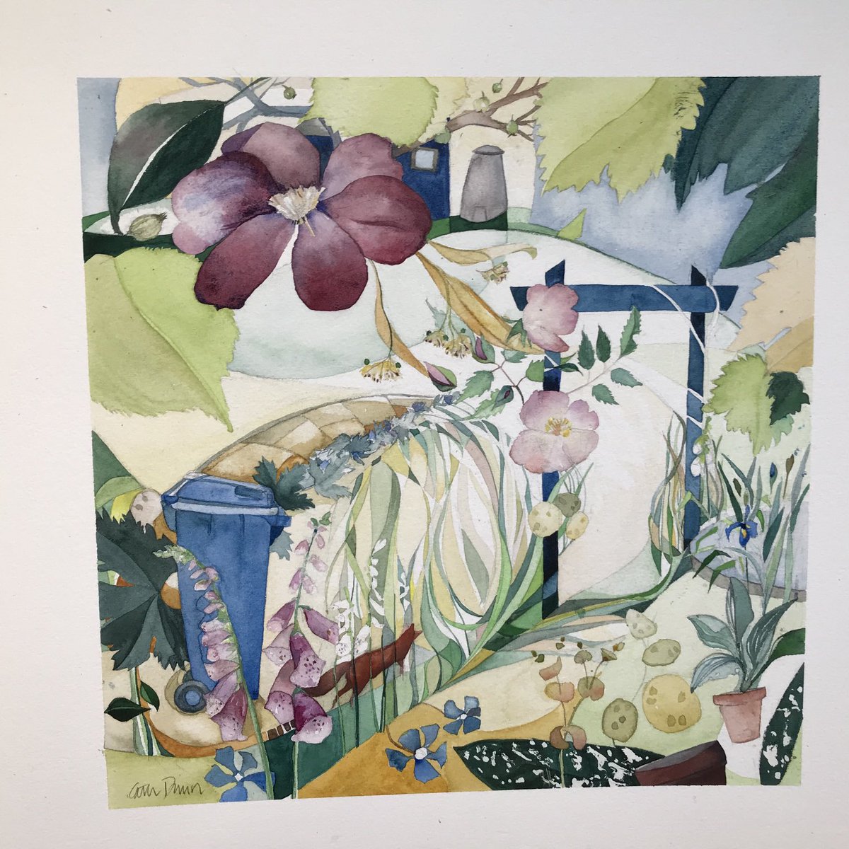 Selected for British Art Prize - please 🙏 vote at awards.artistsandillustrators.co.uk #watercolours #gardens #recycling #artprize #artcompetition #fineart