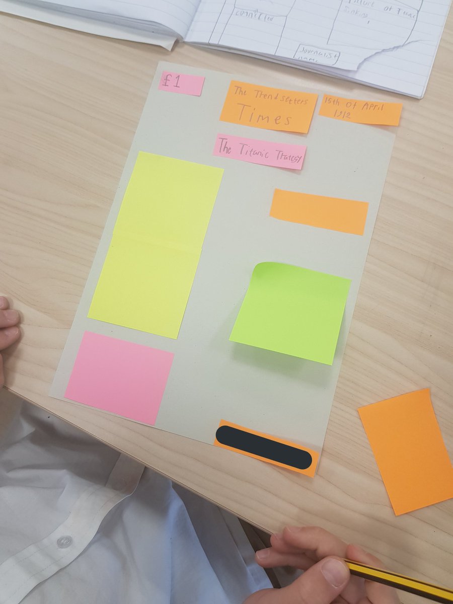 MissLueez's tweet photo. We are beginning to plan our #Titanic newspaper articles. We planned our structure using #TheWritersWorkshop model. The children loved the flexibility of the #postitnotes and took away the fear of making mistakes! #handsonlearning #MantleOfTheExpert #LearningWithoutFear
#writing https://t.co/iXboiKzF9Y
