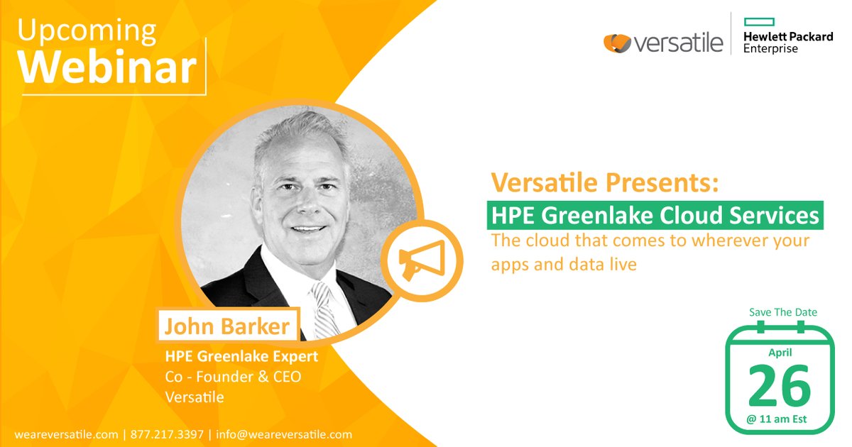 VersatileNews's tweet photo. Join Versatile as we partner with #HPE to discover HPE Greenlake. The cloud that comes to wherever your apps and data live. A $50 Amazon gift card will be awarded to ten lucky webinar attendees.
Register Now >>
https://t.co/ecORvepYjQ https://t.co/WX9zkIZ8Kp