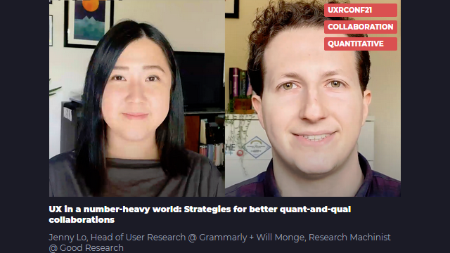 GR_goodresearch's tweet photo. If you missed Will and @jenlo1080 's panel on "UX in a number-heavy world", don't fret! You can watch it now for free on @joinlearners https://t.co/kISgwAWakV #wearealllearners and learn how user research and numbers don't have to be at odds! https://t.co/aozPXkFoBv