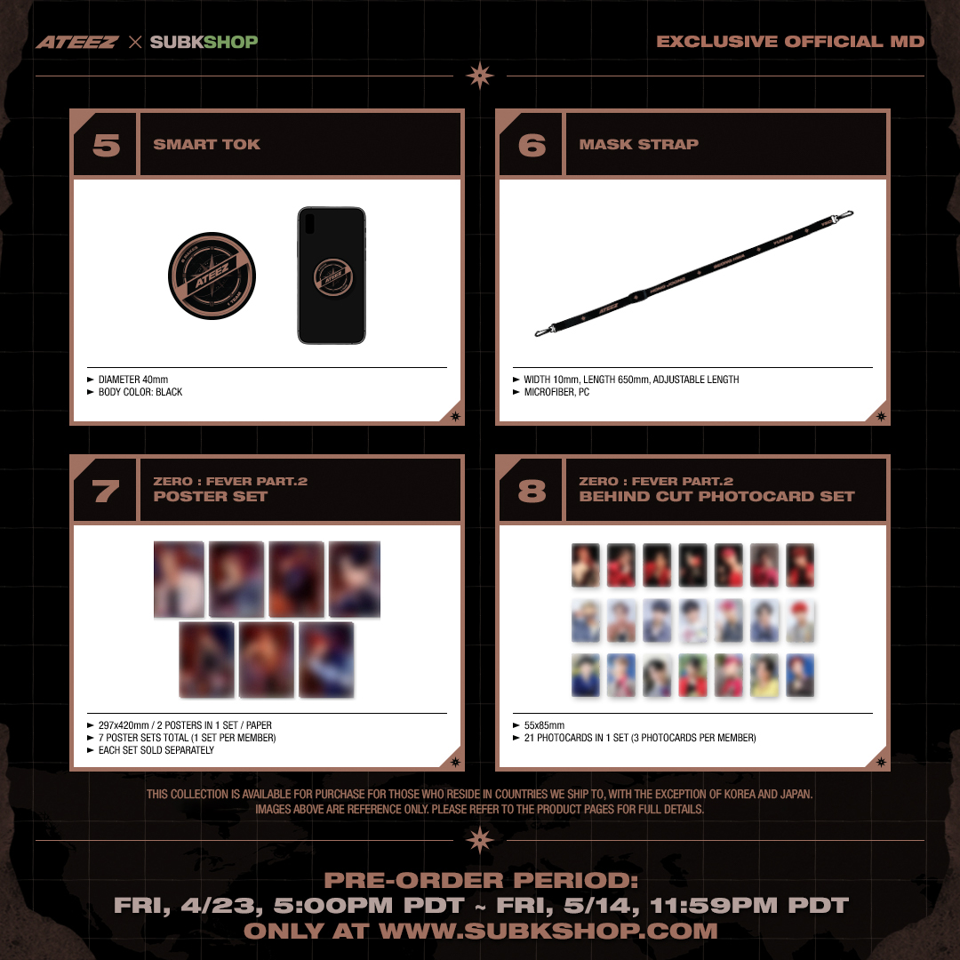 🔥 ATEEZ x SUBK SHOP EXCLUSIVE: OFFICIAL MD 🔥 #ATINY, wave hello 👋 to our exclusive @ATEEZofficial merch! 👉 subkshop.com PRE-ORDER: ⏰ Fri, 4/23, 5PM PDT ~ Fri, 5/14, 11:59PM PDT PRE-ORDER GIFT: 🎁 EXCLUSIVE #SUBKSHOP POLAROID** #ATEEZ #에이티즈 #SUBKSQUAD