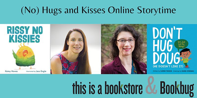 Don’t miss this wonderful story time featuring DON’T HUG DOUG (@CarrieFinison ) and RISSY NO KISSIES (<a href="/Kateywrites/">Katey Howes</a>) hosted by <a href="/BookbugKzoo/">Bookbug</a>. Thursday at 6:30EST. Register here: eventbrite.com/e/no-hugs-and-… #consent #kidlit #bodilyautonomy