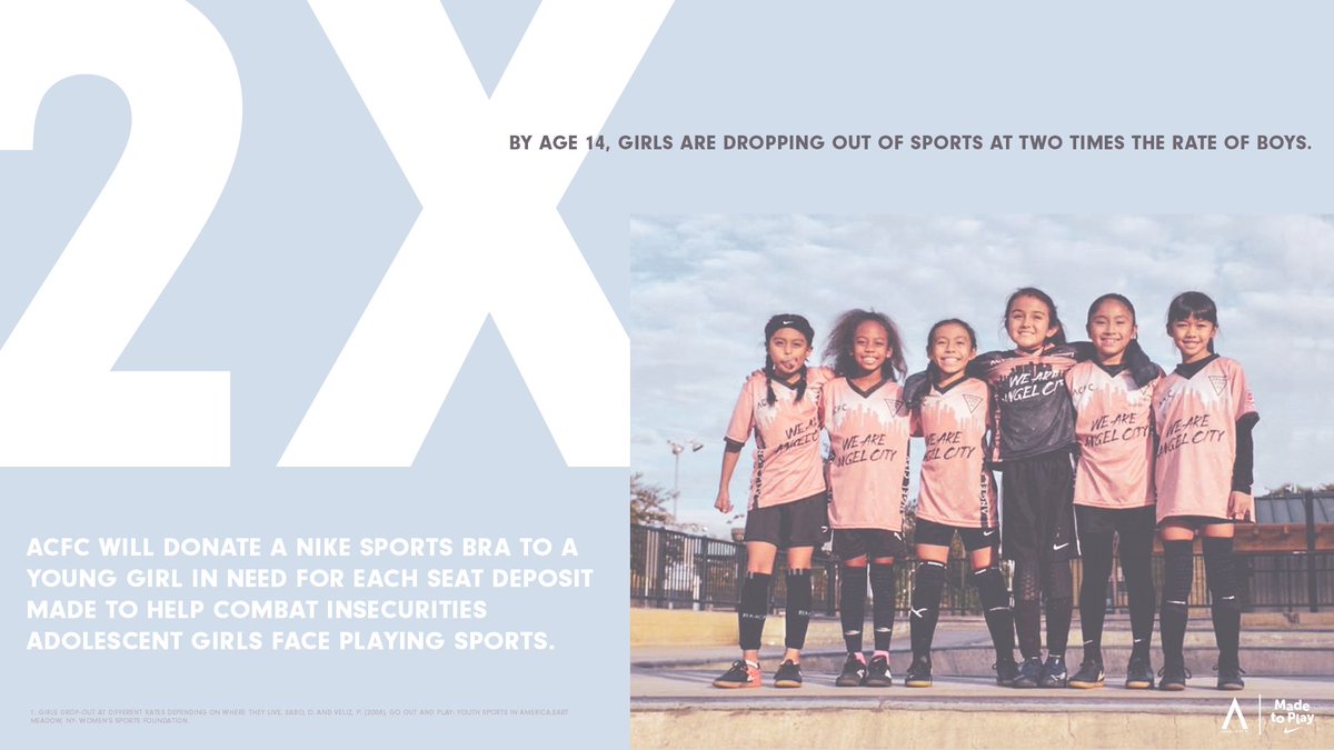 To keep girls in sport, we 𝘮𝘶𝘴𝘵 support them at all levels 💪 <a href="/NikeLA/">Nike LA</a>

Help us reach 22,000 donations by filling 𝘢𝘭𝘭 22,000 stadium seats!

more on Seat Deposits → angelcity.com