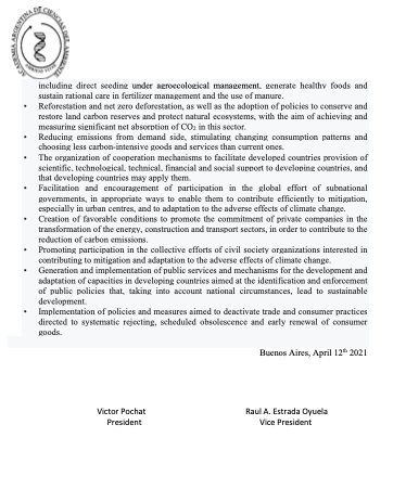 The effort of all nations is needed in order to respond to Climate Change, Argentine National Academy on Environmental Sciences