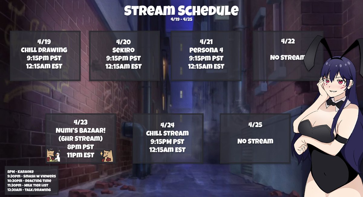 nihmune's tweet photo. BAZINGAAAA here is this weeks POG stream schedule!!! Lots of fun stuff coming later this week I'm so excited to try this out w you guys :DDDD
#COOLSTUFF #NICEBRO #AYOOOO https://t.co/Kym3l9TV2C