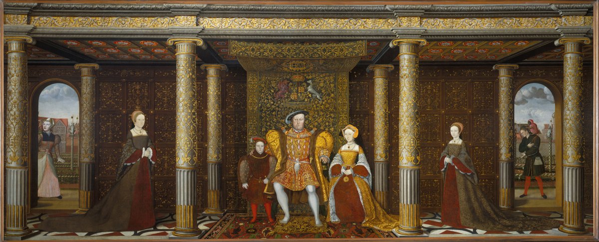 4 - And though Elizabeth was a bit less extravagant to start, she knew the importance of fashion PR. And she came by it honestly: Henry spent the equivalent of £2,400,000/year on clothing (& loved his, uh, codpieces)This is Mary, Edward, Hank, Jane Seymour & young Lizzy (1545).