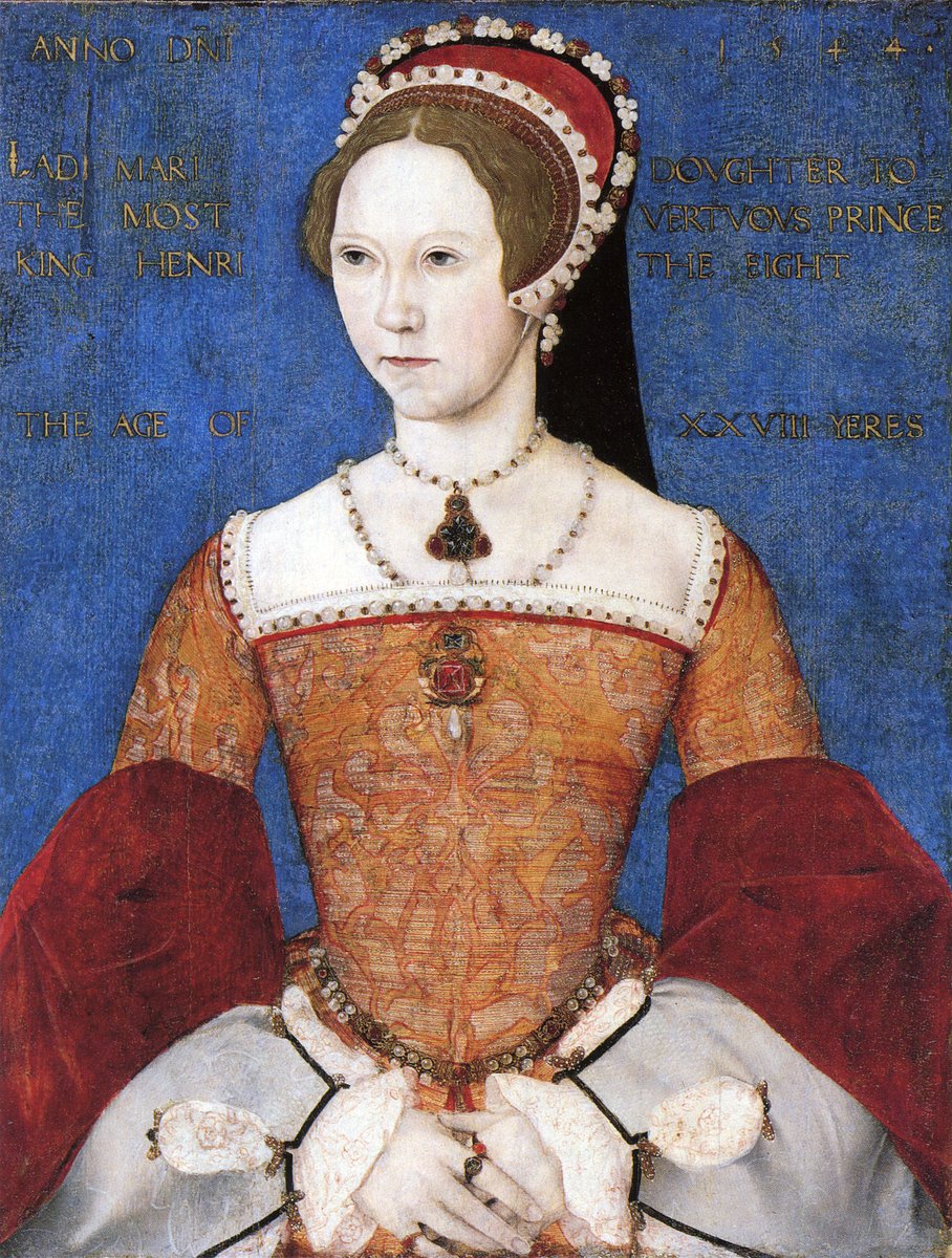 5 - Now, Mary. She loved fashion, too, & may also have adapted the French style of dress, which allowed for a freer middle (absent of a stomacher) to show off her (phantom) pregnancies. She also adapted to new trends, shirking the gabled hood for the English version.
